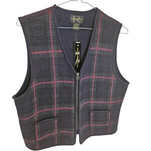 Women's 100% Wool XL Plaid front Black Red Green Full Zip  NEW with tag In Style